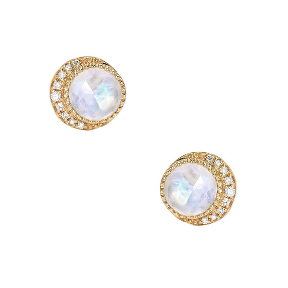 Liven Co. Mini Moon Rainbow Moonstone with Diamond Earrings Gold Earrings-Standard Liven Co.   
