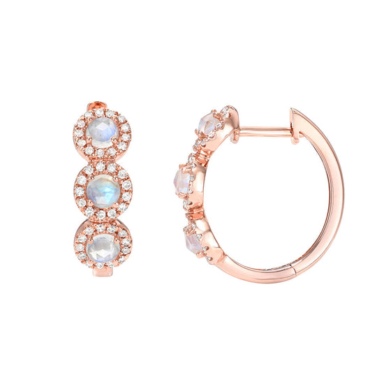 Liven Co. Halo Huggies Rainbow Moonstone with Diamond Earrings Gold Earrings-Standard Liven Co.   