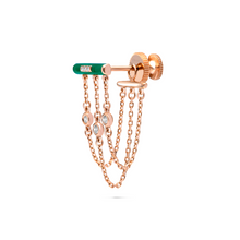  DJULA Emerald Enamel Bar Chain Single Earring Diamond Gold Earrings-Standard DJULA   
