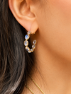 Tresor Rainbow Moonstone Oval Hoop Earrings Gold