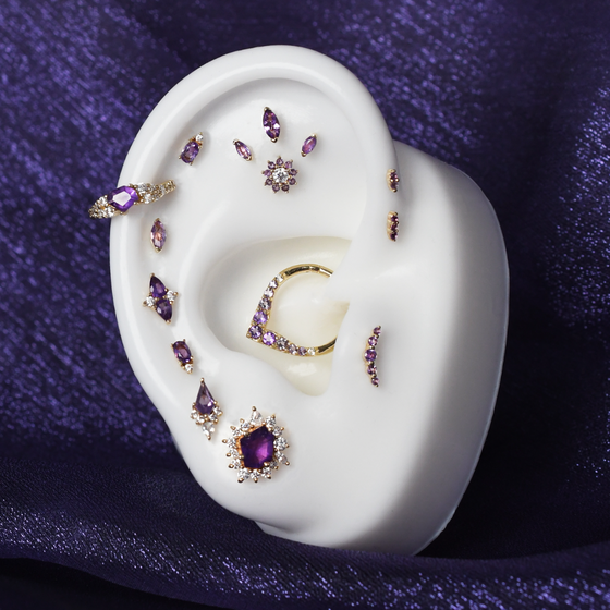 Buddha Jewelry Press Fit Mishka 3 Amethyst Gold Piercing Jewelry > Press Fit Buddha Jewelry