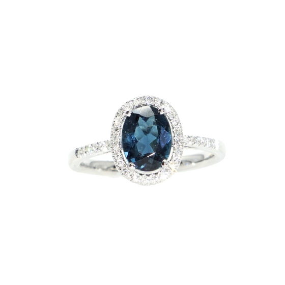Liven Co. Blue Tourmaline Finger Ring with Diamond Halo Gold Finger Rings Liven Co.   