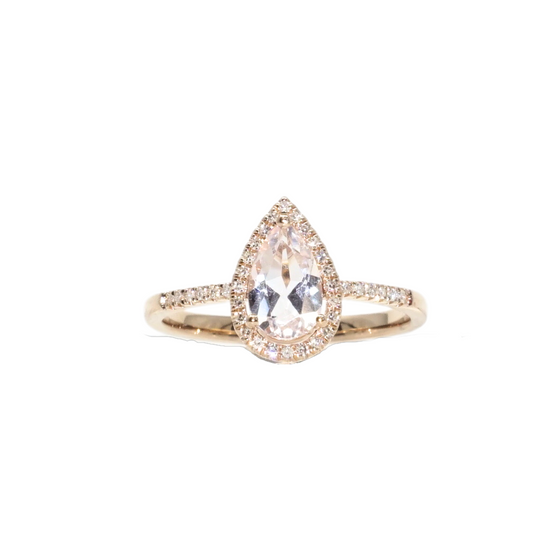 Liven Co. Morganite Pear Finger Ring with Diamonds Gold Finger Rings Liven Co.   
