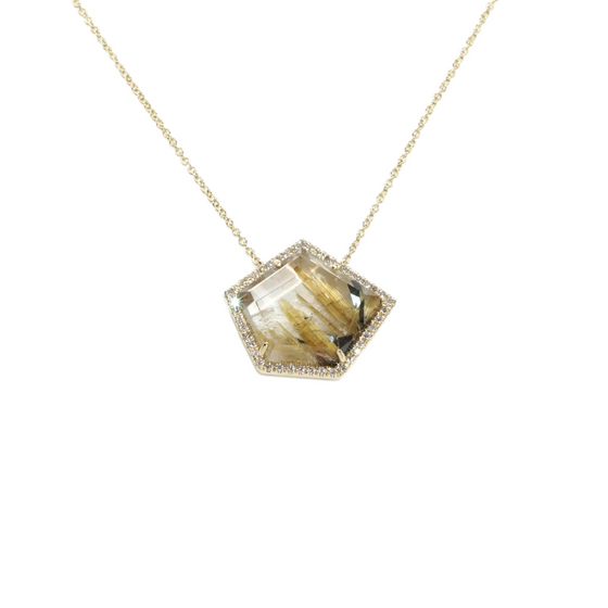 Liven Co. Rutilated Quartz Necklace with Diamond Halo Gold Necklaces Liven Co.   