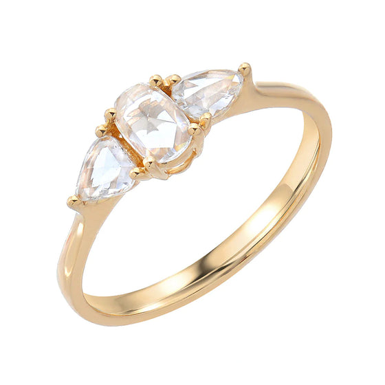 Liven Co. Triple Rose Cut Diamond Ring Gold Finger Ring Liven Co. Yellow Gold 6 