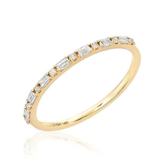 Liven Co. Petite Baguette and Round Diamond Halfway Band Gold Finger Ring Liven Co. Yellow Gold 6.5 