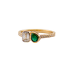 Savio 2 Stone Ring with Emerald Pear and Baguette Diamond