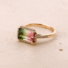 Liven Co. One of a Kind Bicolor Tourmaline Ring with Diamond Halo Finger Rings Liven Co.