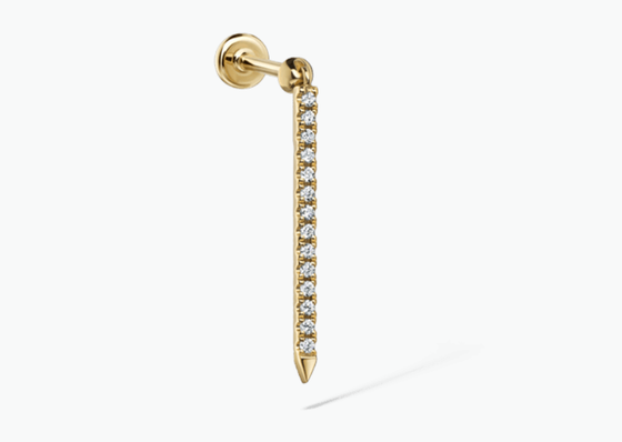 Maria Tash Threaded Eternity Bar Charm Diamond Gold with Disk Back Gold Piercing Jewelry > Threaded End Gold Maria Tash 18.0 mm  