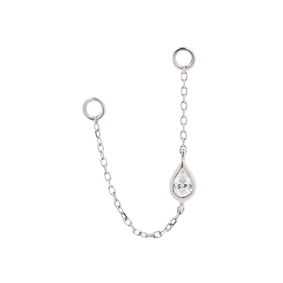 Buddha Jewelry Cable Chain and Teardrop CZ Gold Piercing Jewelry > Chain Buddha Jewelry White Gold  