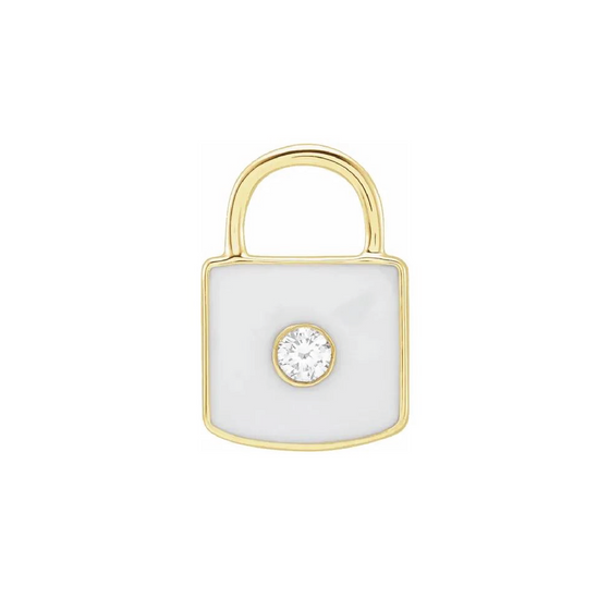 302 Fine Jewelry Mini Enamel Lock Diamond Pendant Gold Pendant 302 Fine Jewelry White  