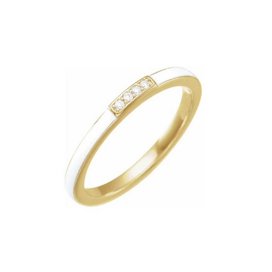 302 Fine Jewelry Enamel Band with Diamonds Finger Ring Gold Finger Rings 302 Fine Jewelry White  