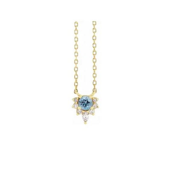 302 Fine Jewelry Round Aquamarine with Diamond Accents Necklace Gold Necklaces 302 Fine Jewelry   