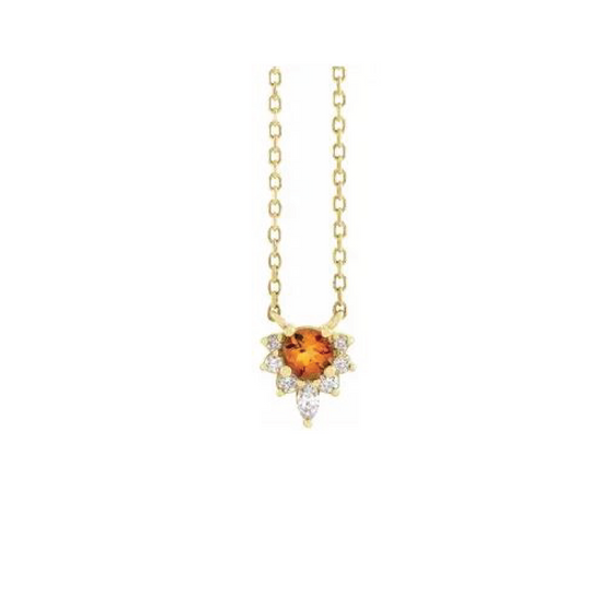 302 Fine Jewelry Round Citrine with Diamond Accents Necklace Gold Necklaces 302 Fine Jewelry   