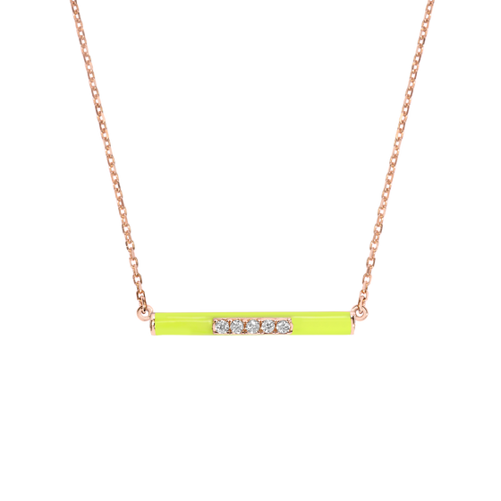 DJULA Neon Yellow Enamel Bar Chain Necklace Diamond Gold Necklaces DJULA   