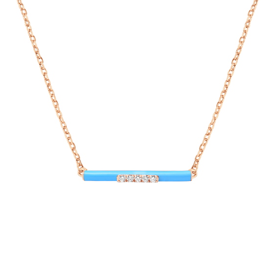 DJULA Blue Enamel Bar Chain Necklace Diamond Gold Necklaces DJULA   