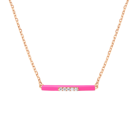 DJULA Hot Pink Enamel Bar Chain Necklace Diamond Gold Necklaces DJULA   