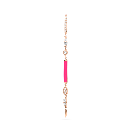 DJULA Hot Pink Enamel Long Bar Single Earring Diamond Gold Earrings-Standard DJULA   