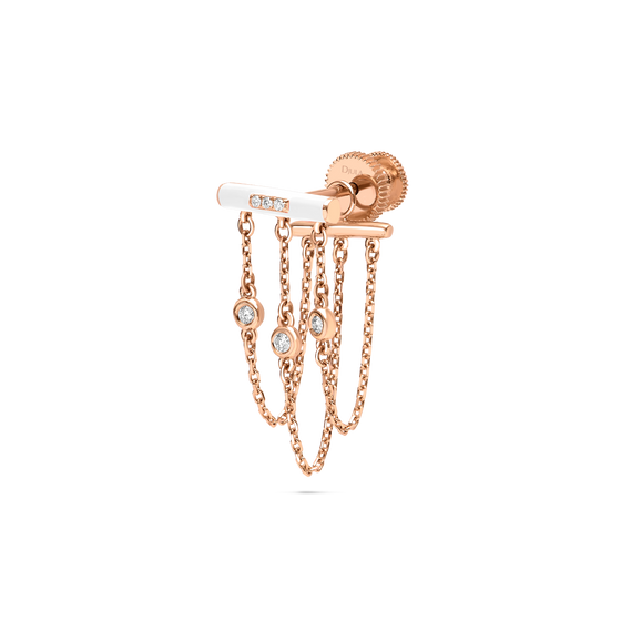 DJULA White Enamel Bar Chain Single Earring Diamond Gold Earrings-Standard DJULA   