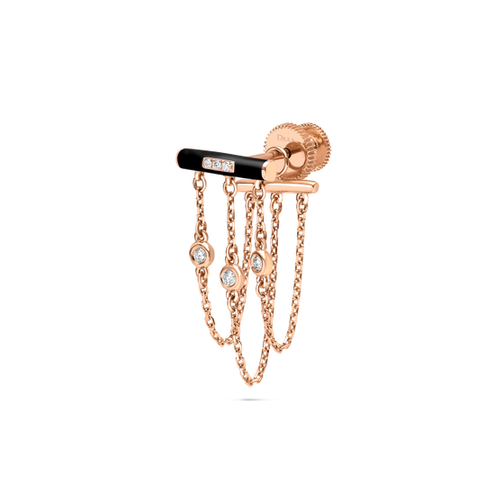 DJULA Black Enamel Bar Chain Single Earring Diamond Gold Earrings-Standard DJULA   