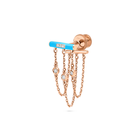 DJULA Aqua Enamel Bar Chain Single Earring Diamond Gold Earrings-Standard DJULA   