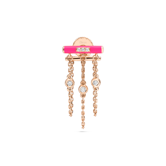 DJULA Hot Pink Enamel Bar Chain Single Earring Diamond Gold Earrings-Standard DJULA   