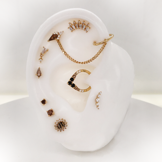 Buddha Jewelry Rise + Shine Clicker Ombre Smoky Quartz and Black Spinel Gold Piercing Jewelry > Clicker Buddha Jewelry   