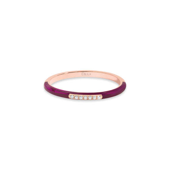 DJULA Aubergine Enamel Band Finger Ring Diamond Gold Finger Rings DJULA   