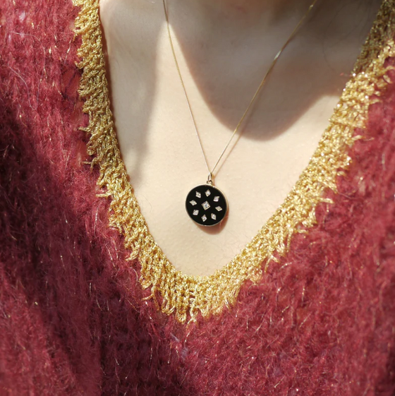 Nora Kogan Crete Pendant Black Necklace Diamond Gold Necklaces Nora Kogan   