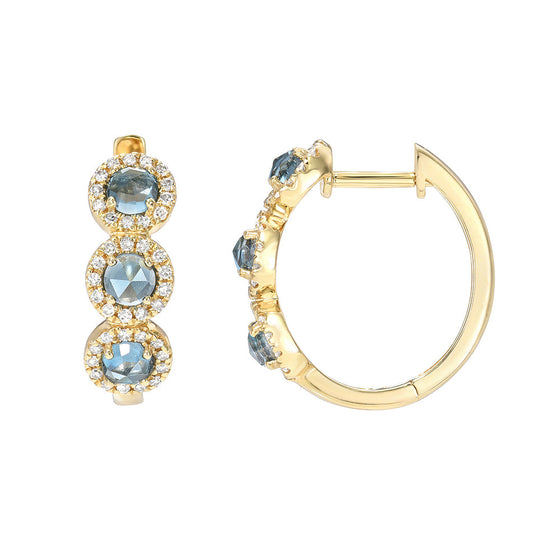 Liven Co. Halo Huggies London Blue Topaz with Diamond Earrings Gold Earrings-Standard Liven Co.   