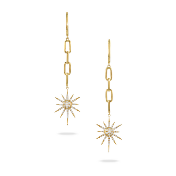 Doves by Doron Paloma Star Diamond with Paper Clip Chain Earrings Gold Earrings-Standard Doves by Doron Paloma   
