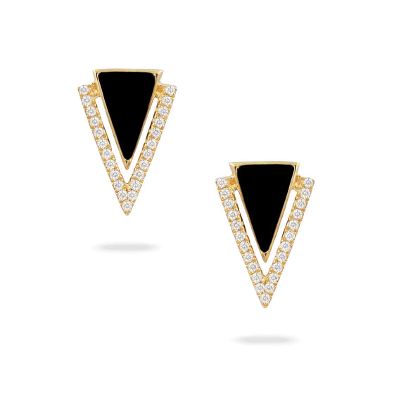Doves by Doron Paloma Triangle Onyx with Diamond Earrings Gold Earrings-Standard Doves by Doron Paloma   