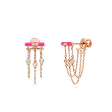  DJULA Hot Pink Enamel Bar Chain Single Earring Diamond Gold Earrings-Standard DJULA   