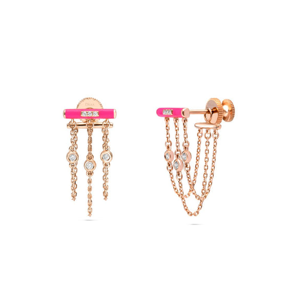 DJULA Hot Pink Enamel Bar Chain Single Earring Diamond Gold Earrings-Standard DJULA   