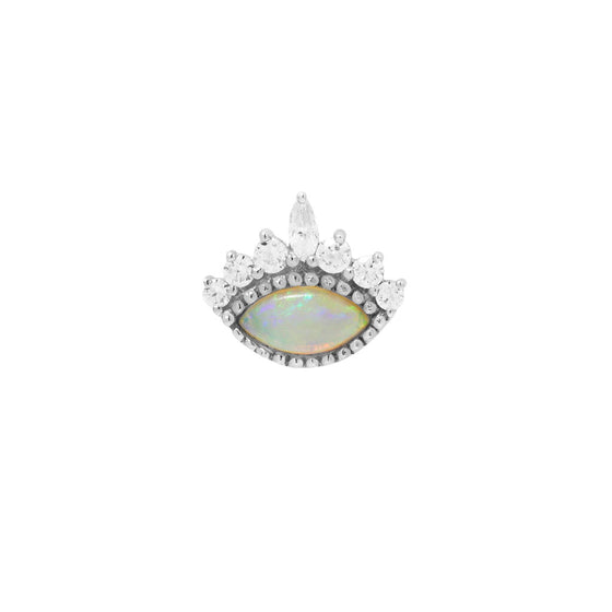 Buddha Jewelry Press Fit Enchant Opal + CZ Gold Piercing Jewelry > Press Fit Buddha Jewelry White Gold  