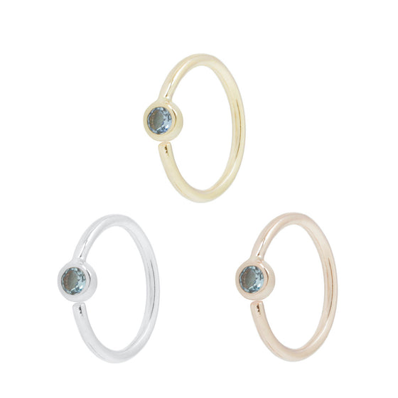 Buddha Jewelry London Blue Topaz Bezel Fixed Ring Side-Set Gold Piercing Jewelry > Fixed Ring Buddha Jewelry   