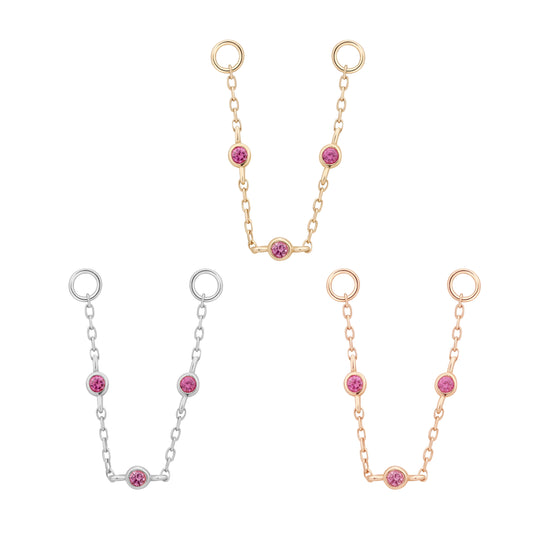Buddha Jewelry 3 Bezel Pink Sapphire Chain Gold Piercing Jewelry > Chain Buddha Jewelry   
