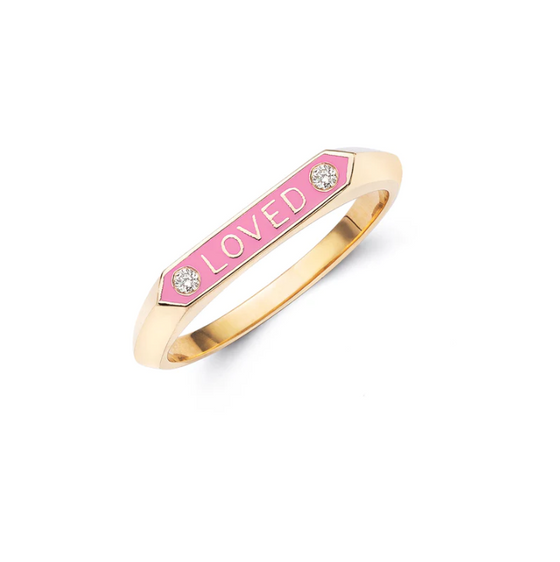 Nora Kogan Loved Signet Pink Finger Ring Diamond Gold Finger Rings Nora Kogan   
