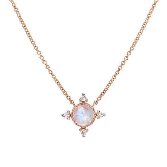 Liven Co. Compass Rainbow Moonstone with Diamond Necklace Gold Necklaces Liven Co.   