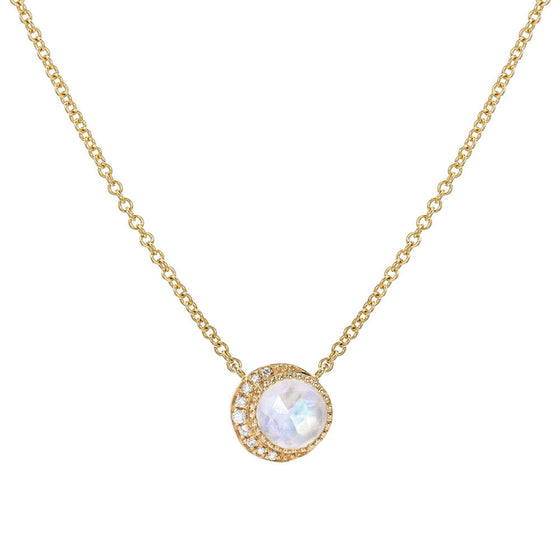 Liven Co. Mini Moon Rainbow Moonstone Necklace Gold Necklaces Liven Co.   
