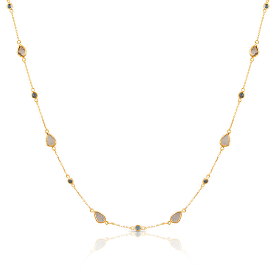 Tresor Blue Diamond and Organic Diamond Slice Necklace Gold Necklaces Tresor   