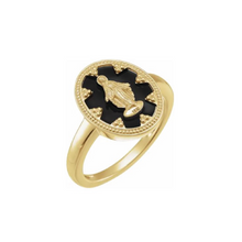  302 Fine Jewelry Enamel Oval Miraculous Medal Finger Ring Gold Finger Rings 302 Fine Jewelry   