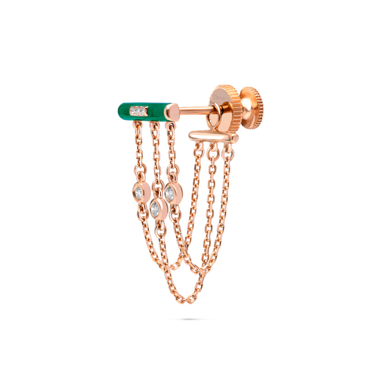 DJULA Emerald Enamel Bar Chain Single Earring Diamond Gold Earrings-Standard DJULA   