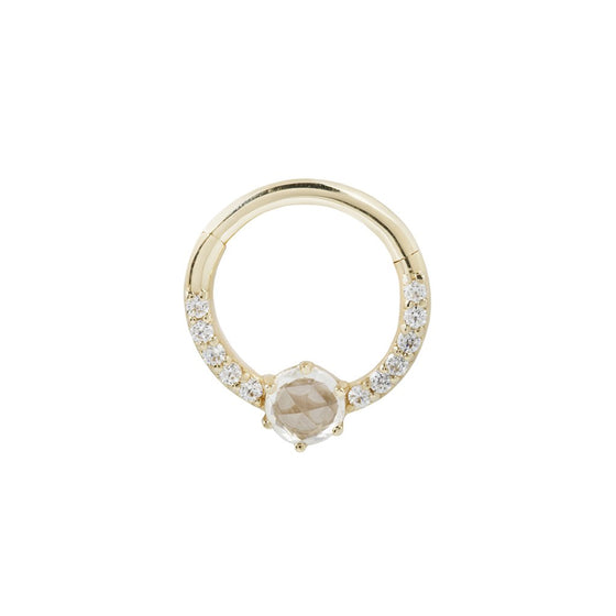 Buddha Jewelry Tinsley Clicker White Sapphire Gold Piercing Jewelry > Clicker Buddha Jewelry Yellow Gold  